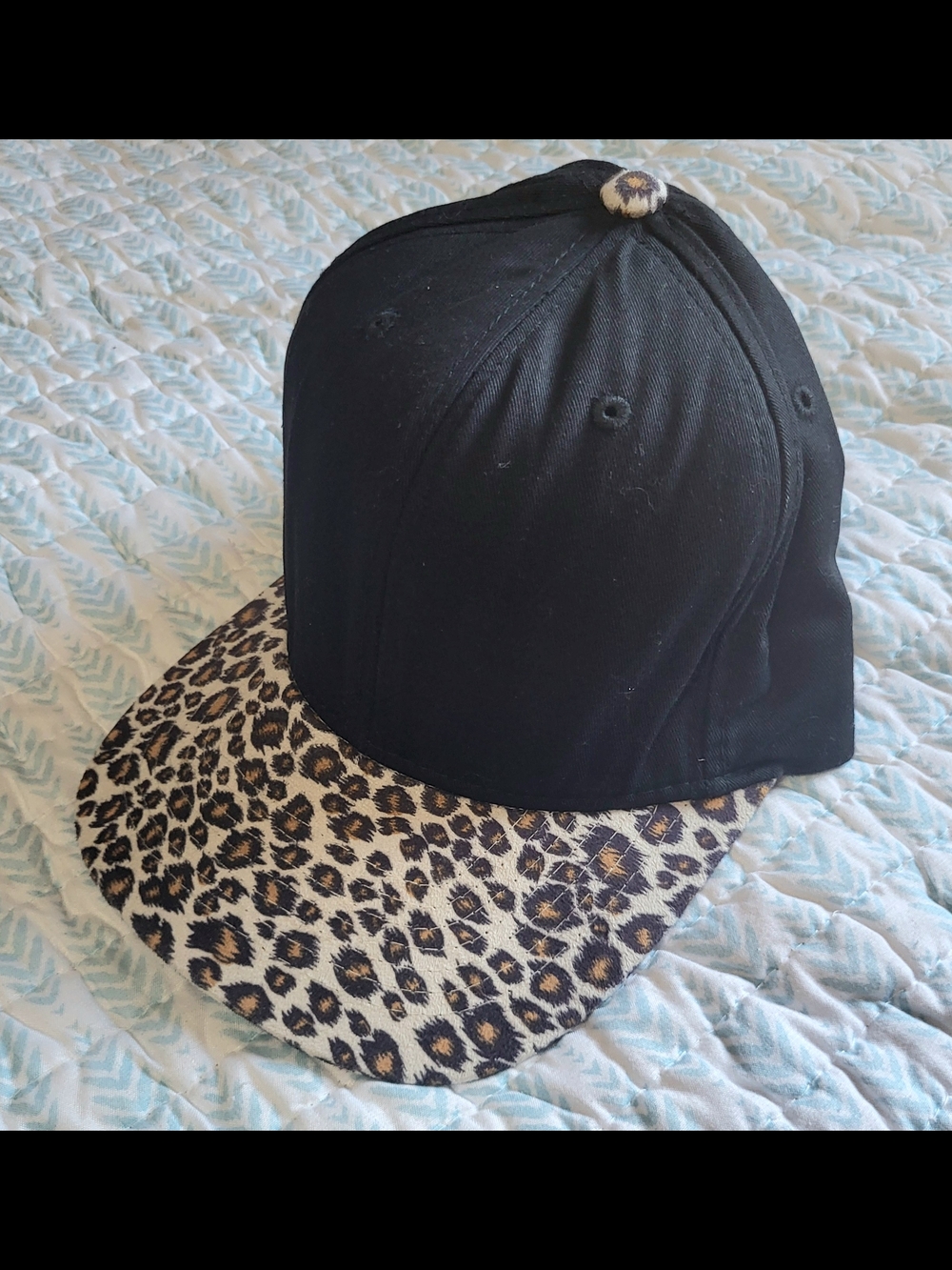 Black Cap with Leopard Print Brim